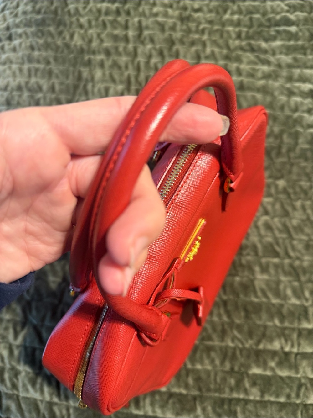 Prada Red Saffiano Leather Satchel with Gold Hardware - Picture 10 of 12